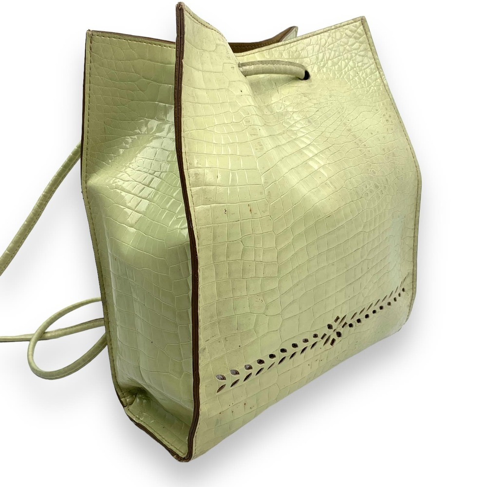 90's designer MONDANI NEW YORK green crocodile leather backpack / shoulder bag - Picture 15 of 15